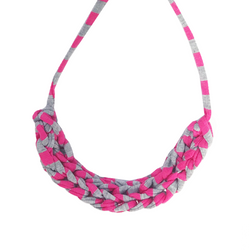 T-Shirt Yarn Necklace- Grey-Pink Stripes